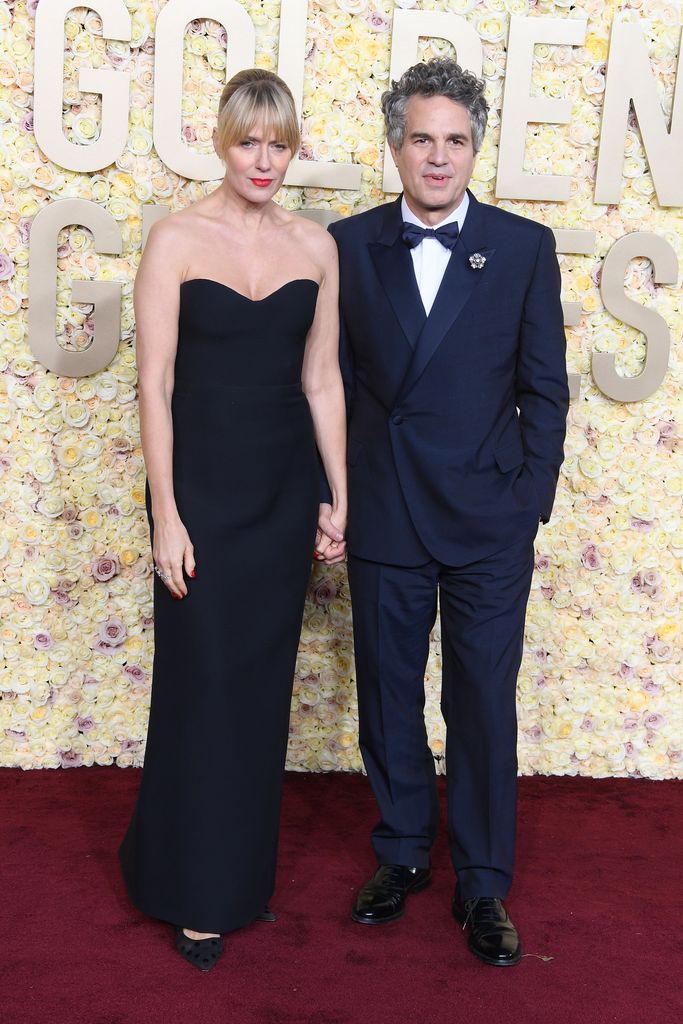 Sunrise Coigney and Mark Ruffalo attends the 81st Annual Golden Globe Awards at The Beverly Hilton on January 7, 2024 in Beverly Hills, California.