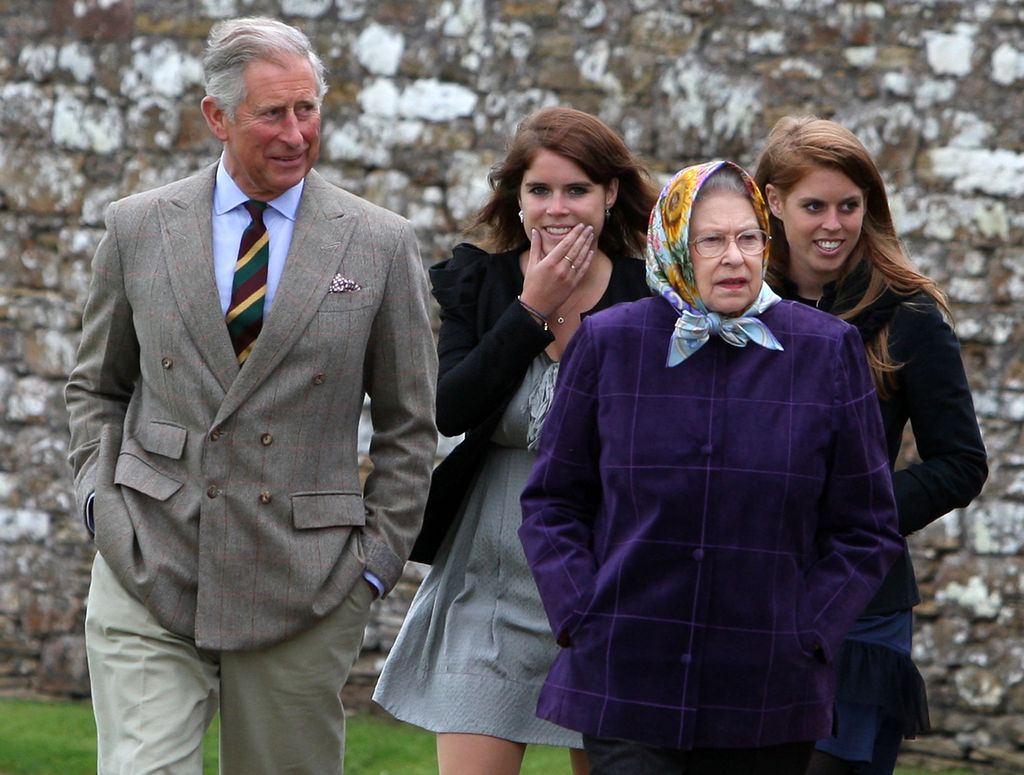 Queen Elizabeth II, Prince Charles, Princess Eugenie and Princess Betarice at the Castle of Mey in 2010