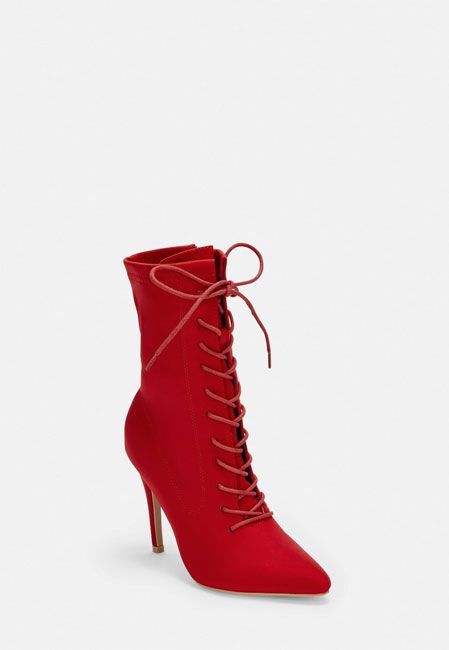 red heeled lace up boots