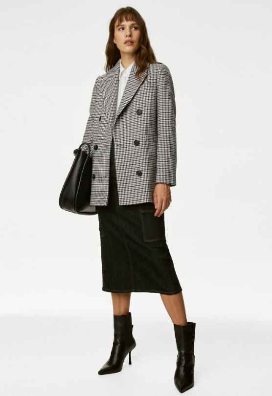 marks and spencer black and white coat 