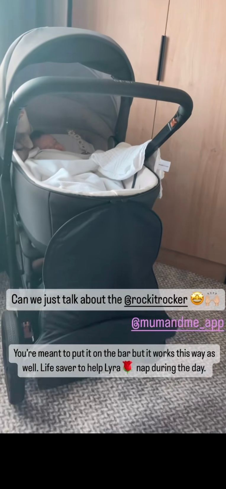 Janette Manrara's baby girl Lyra napping in buggy