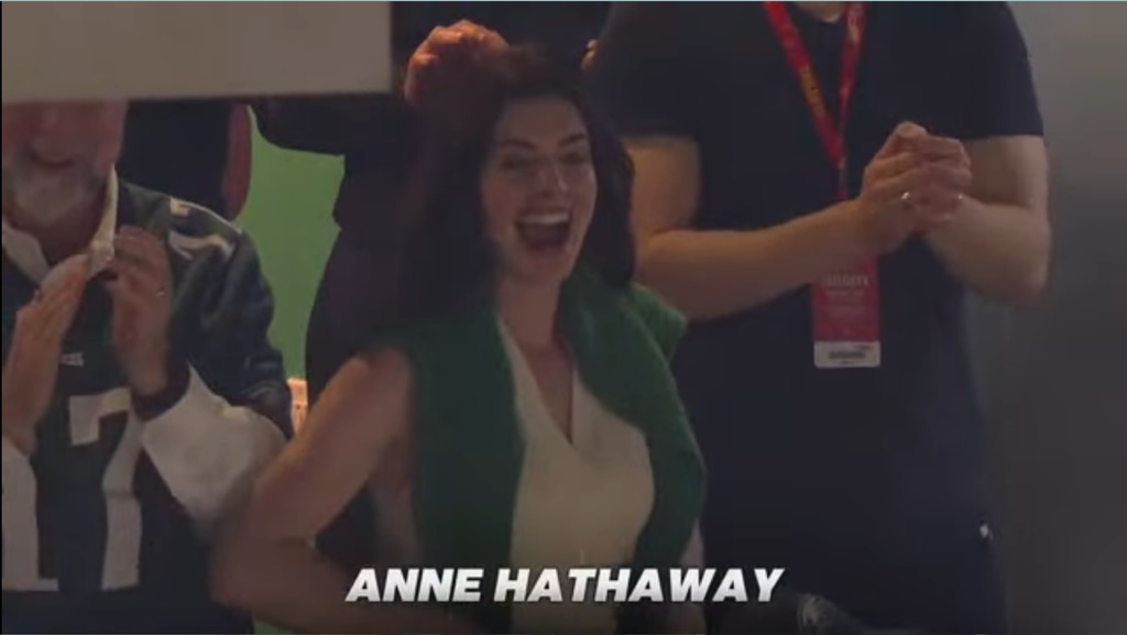 Anne Hathaway perfects Super Bowl chic to support Philadelphia Eagles