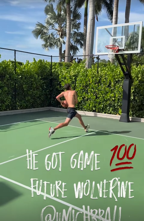 Photo of Tom Brady's son Jack playing basketball on their courts at their Miami home
