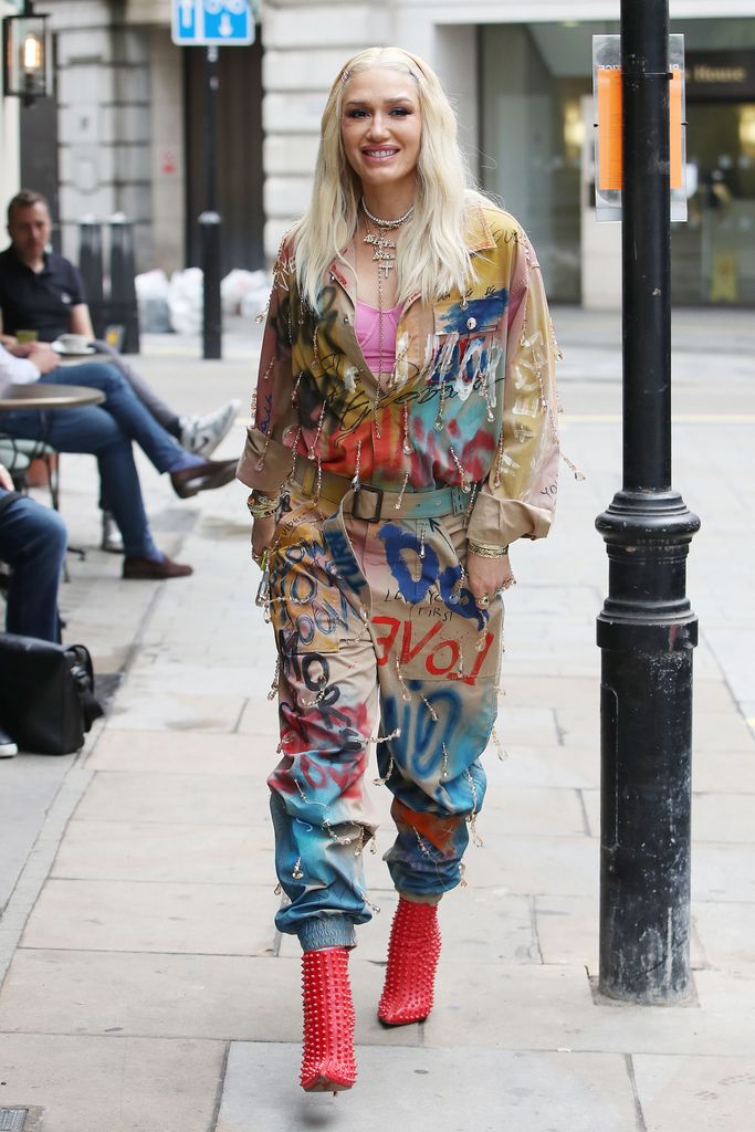 Gwen Stefani wears a colorful ensemble in London