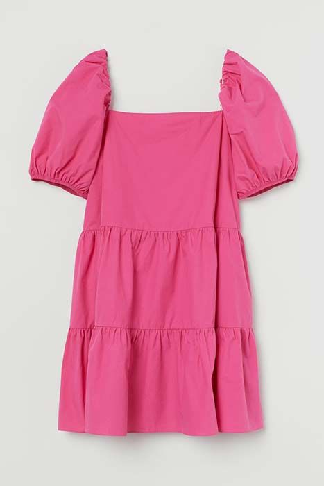 h and m pink dress puff sleeves short