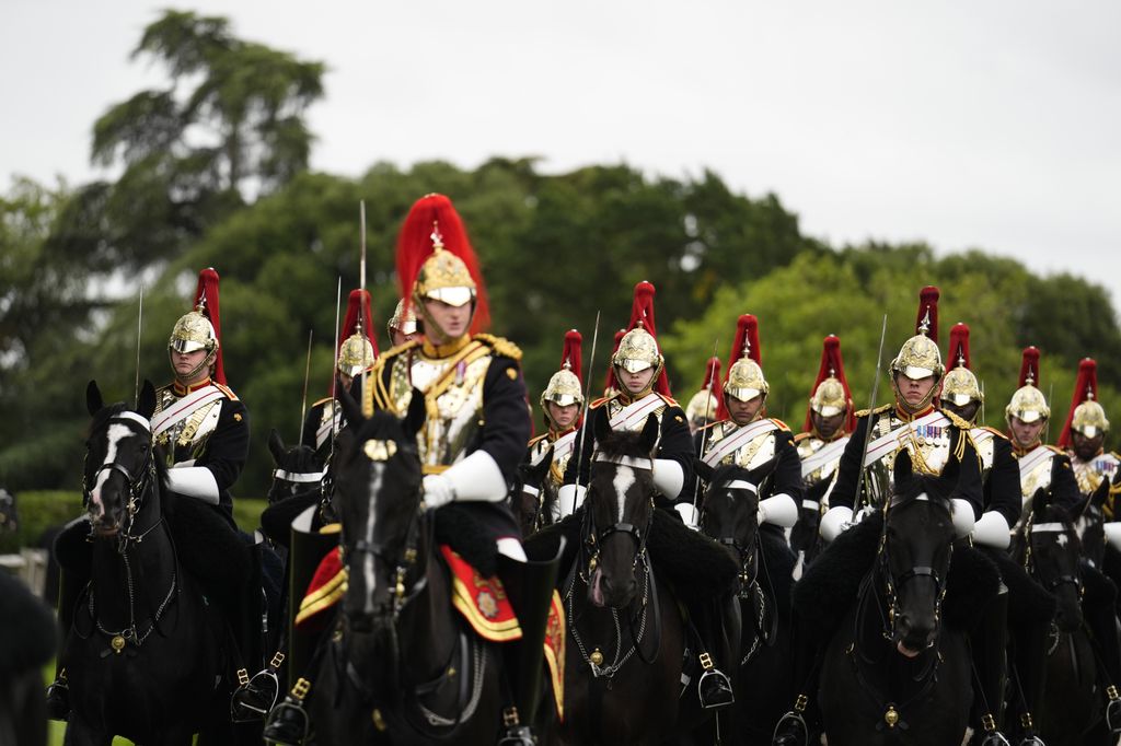 : Members of the Household Cavalry Mounted Regiment at Windsor Castle ahead of the arrival of US President Donald Trump and First Lady Melania Trump on day one of their second state visit to the UK on September 17, 2025 in Windsor,