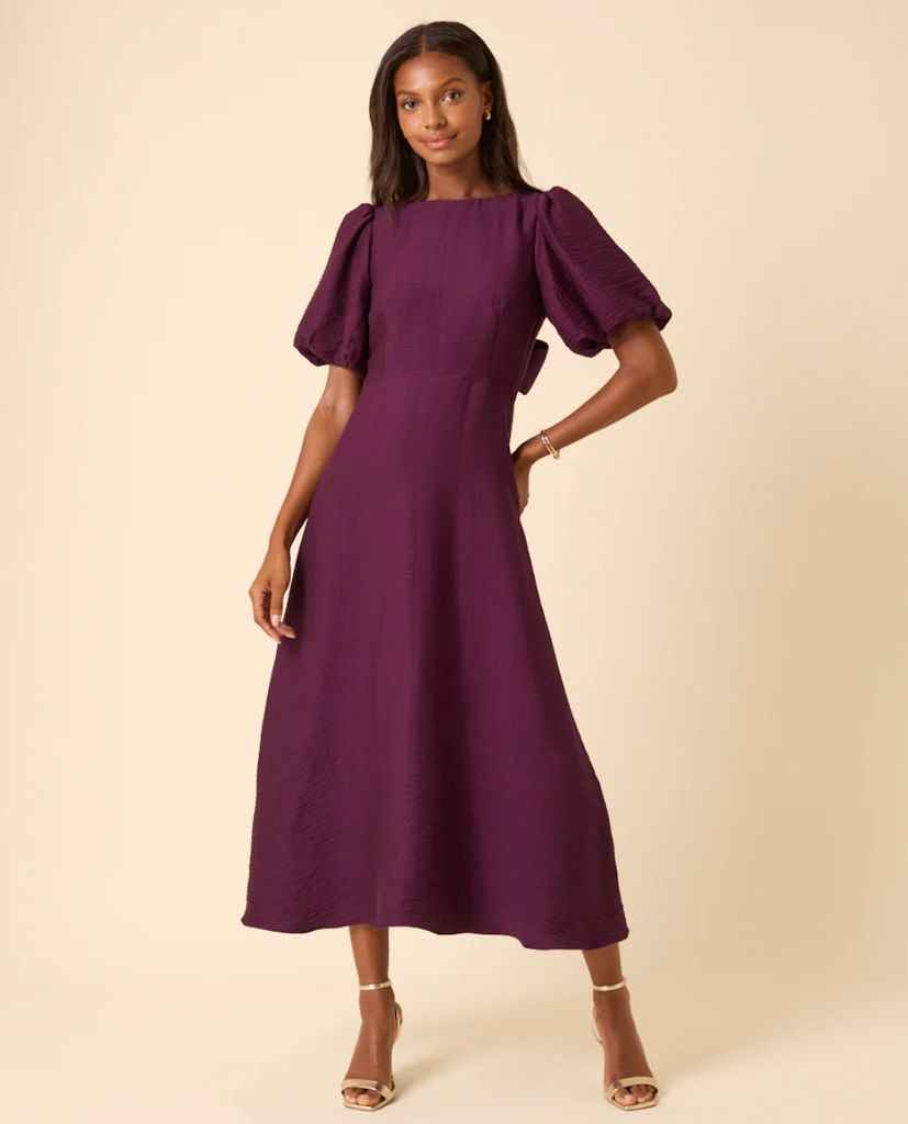 Nobody's Child Purple Puff Sleeve Zola Midi Dress