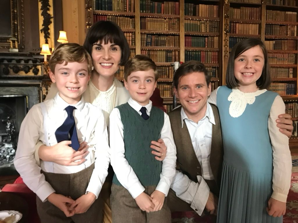 The children with their screen parents Michelle Dockery and Allen Leech