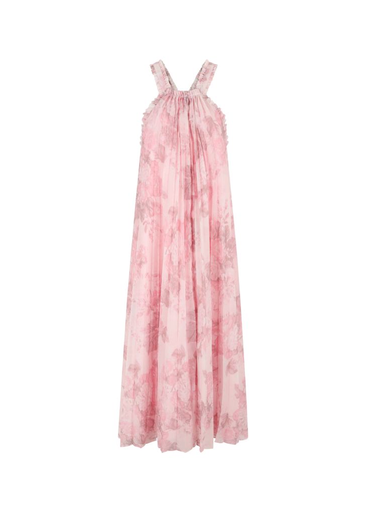 pink pleated dress