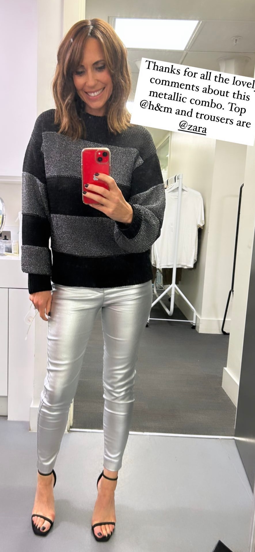 alex jones in silver trousers instagram
