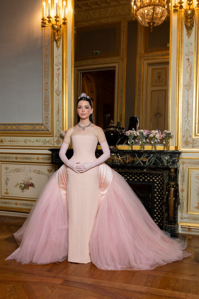 Reagan Sacks posed in pink dress with tulle skirt