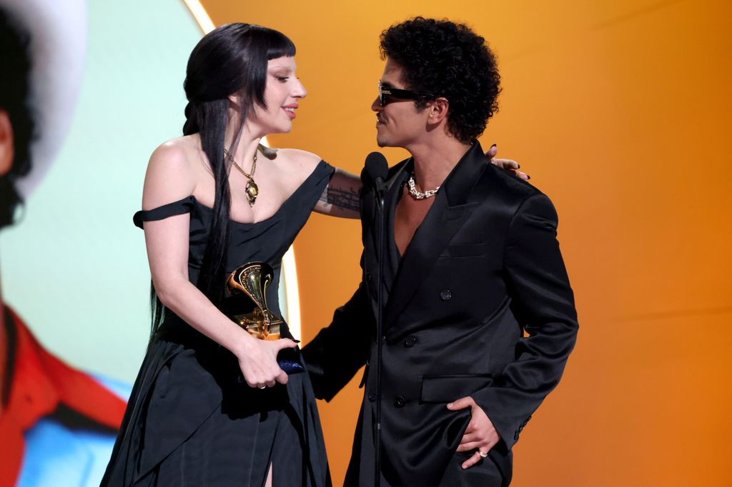 Lady Gaga and Bruno Mars accept the Best Pop Duo/Group Performance Award for "Die with a Smile" onstage during the 67th Annual GRAMMY Awards at Crypto.com Arena on February 02, 2025 in Los Angeles, California