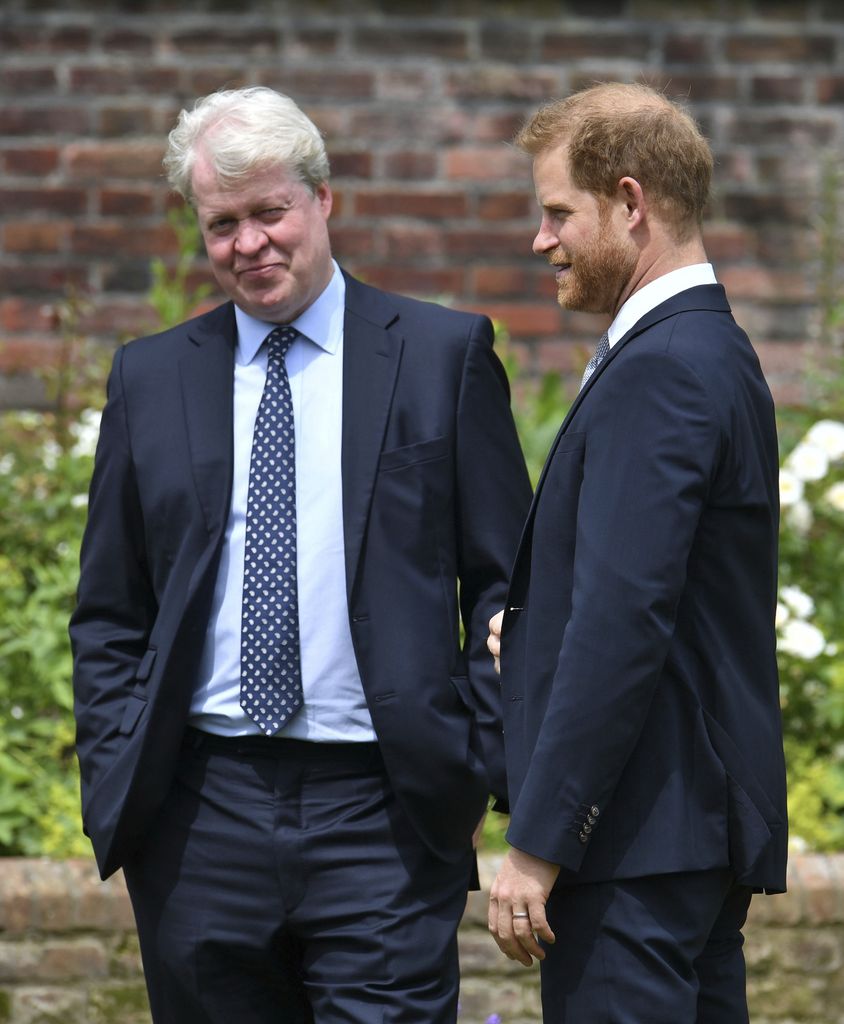 Prince Harry and Charles Spencer at the unveiling of a Princess Diana statue