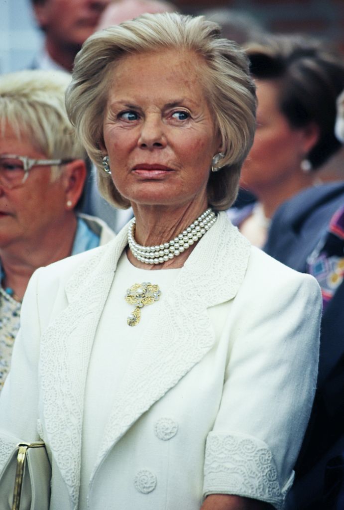 Duchess of Kent in white suit and pearls