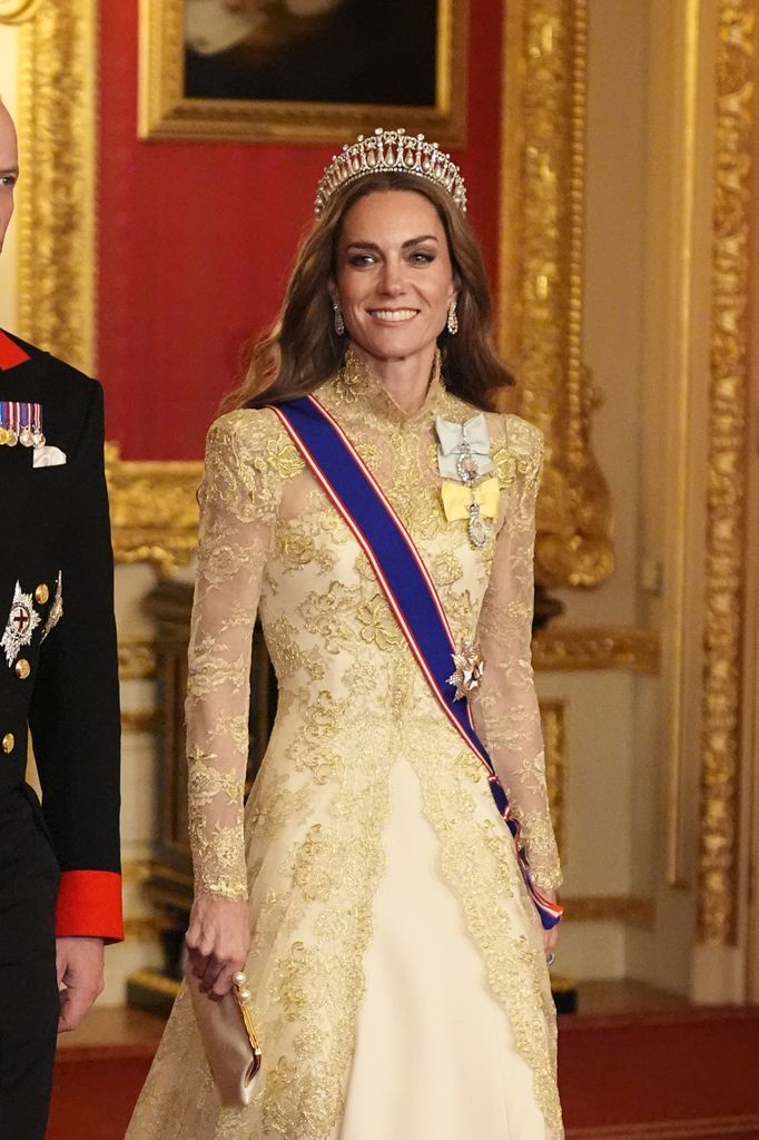 Catherine, Princess of Wales in gold dress and diamond tiara