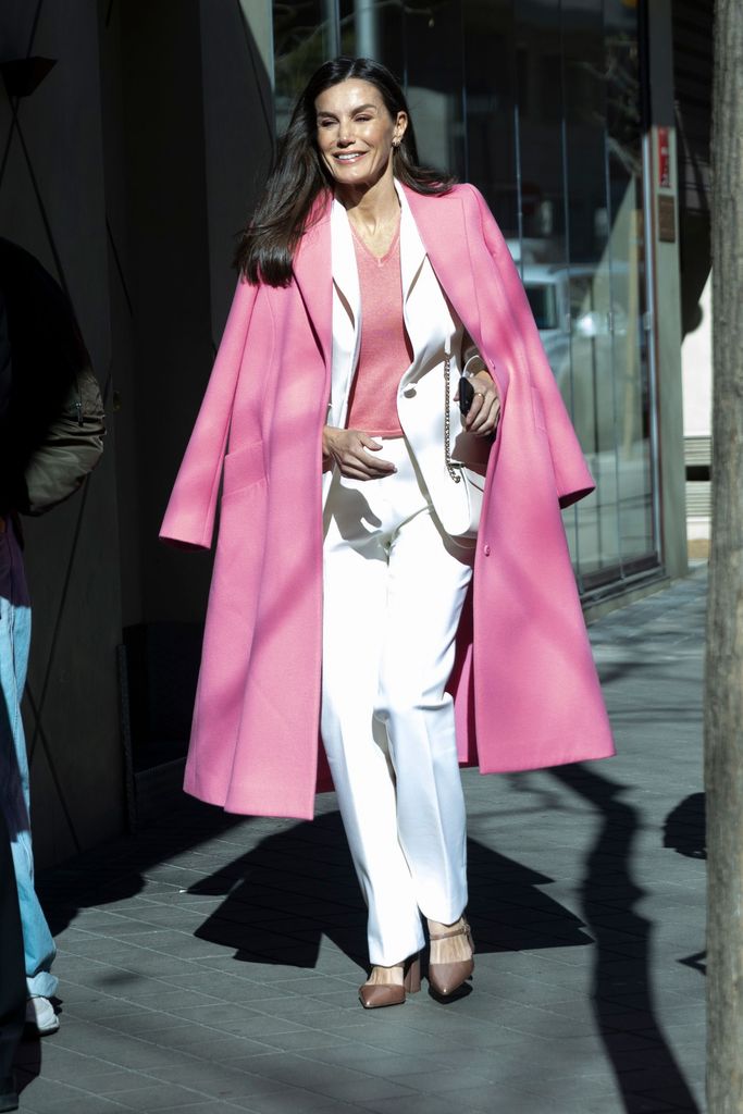 Letizia in white suit and pink coat