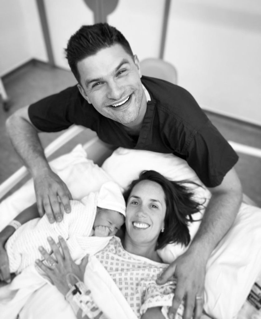 Janette Manrara and Aljaz Skorjanec pose with baby new baby girl Lyra 