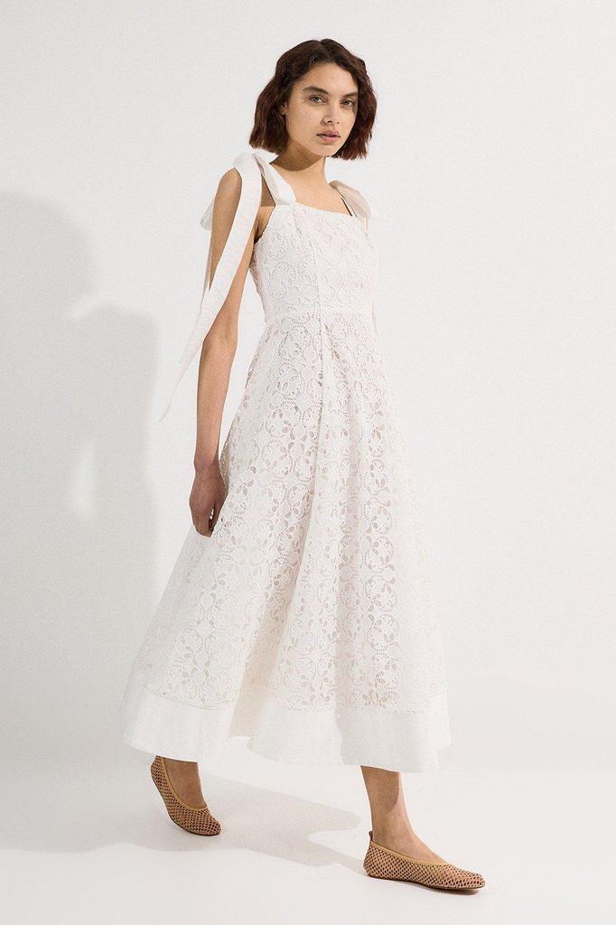 Karen Millen Ivory Cutwork Embroidery Woven Midi Prom Dress