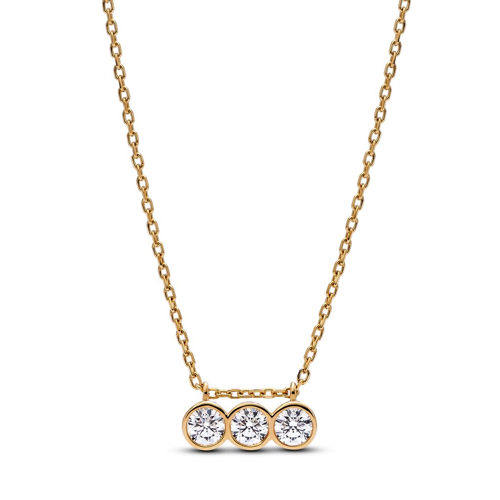 Pandora Era Bezel 14k Gold Triple Lab-grown Pendant Necklace