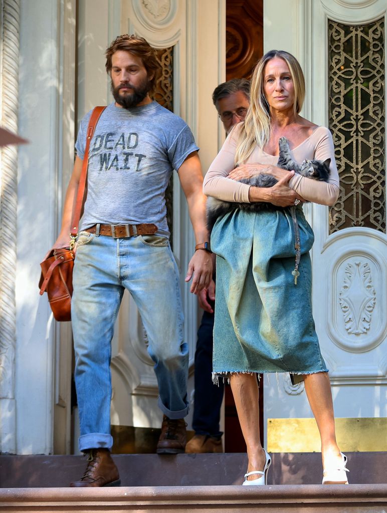 Logan Marshall Green and Sarah Jessica Parker are seen at the film set of the 'And Just Like That' TV Series on July 02, 2024 in New York City