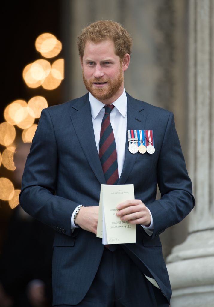 Prince Harry attends a service to mark the 75th Anniversary of Explosive Ordnance Disposal (EOD) at St Paul's Cathedral in London. (Photo by Zak Hussein/Corbis via Getty Images)