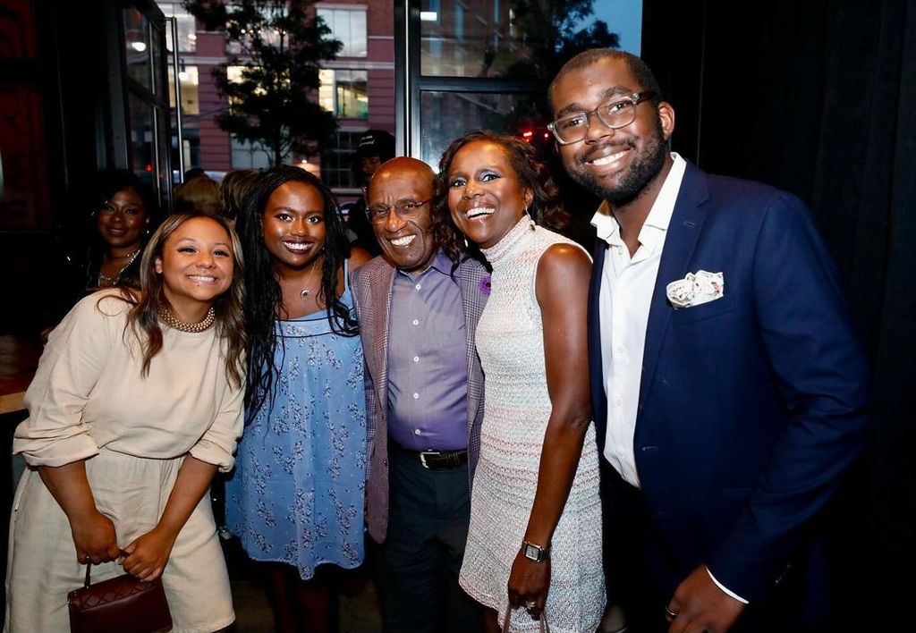 Al Roker with his three children Courtney, Leila, and Nick and wife Deborah Roberts at his early 70th birthday party