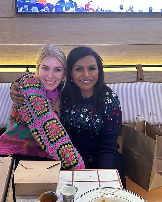 Mindy Kaling with a friend at an Indian Sports Bar in Los Angeles