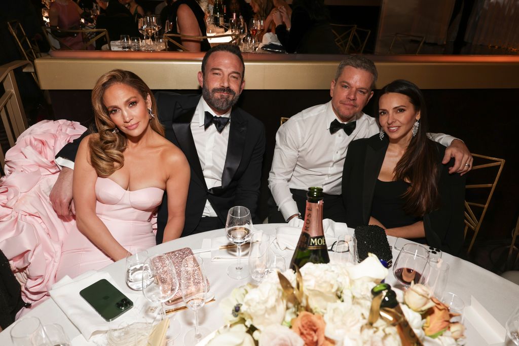Jennifer Lopez, Ben Affleck, Matt Damon and Luciana Damon at the 81st Annual Golden Globe Awards, airing live from the Beverly Hilton in Beverly Hills, California on Sunday, January 7, 2024