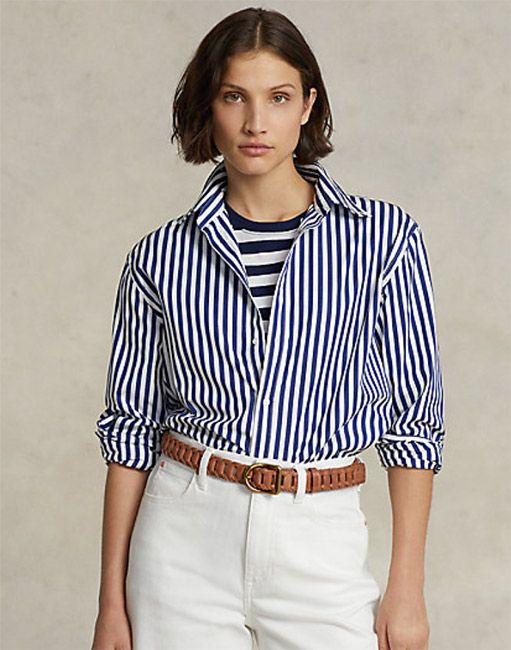 ralph lauren blue and white striped shirt