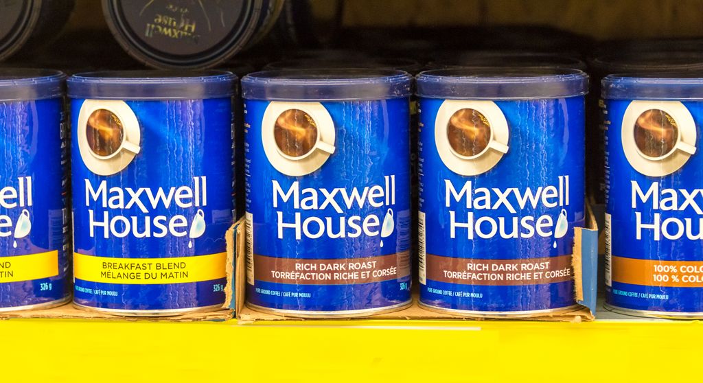 TORONTO, ONTARIO, CANADA - 2015/03/30: Maxwell House coffee cans in store shelf.Maxwell House is a brand of coffee manufactured by a like-named division of Kraft Foods. (Photo by Roberto Machado Noa/LightRocket via Getty Images)