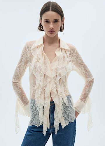 Ruffled guipure shirt from Mango