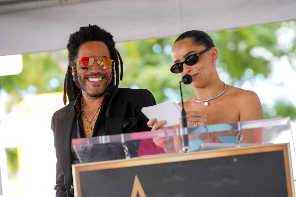 Lenny Kravitz and ZoÃ« Kravitz at the star ceremony where Lenny Kravitz is honored with a star on the Hollywood Walk of Fame on March 12, 2024 in Los Angeles, California.
