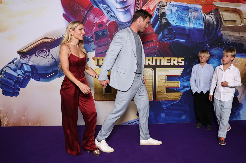 Chris Hemsworth, Elsa Pataky, Tristan Hemsworth and Sasha Hemsworth arrive at the "Transformers One" Australian Premiere at the IMAX Darling Harbour on September 11, 2024 in Sydney, Australia