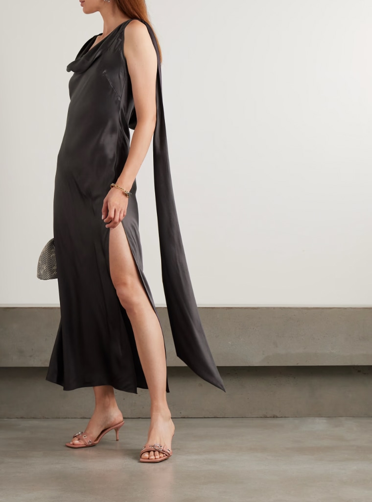 Open-back draped silk-satin midi dress acne 