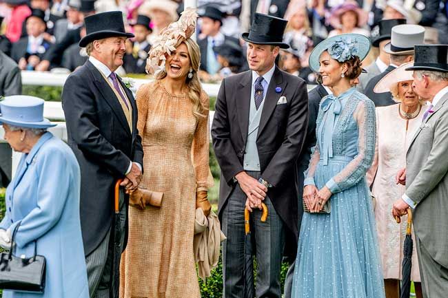 King Willem Alexander and Queen Maxima at Royal Ascot with William and Kate, 2019