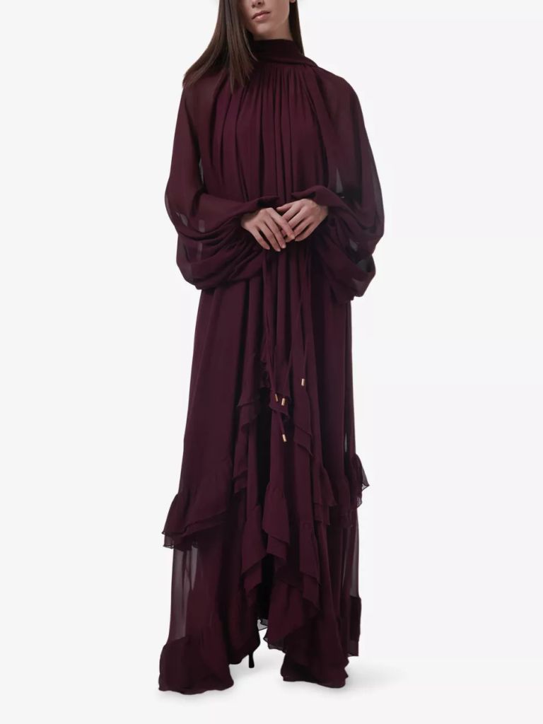 Balloon-Sleeve Frilled Woven Kaftan