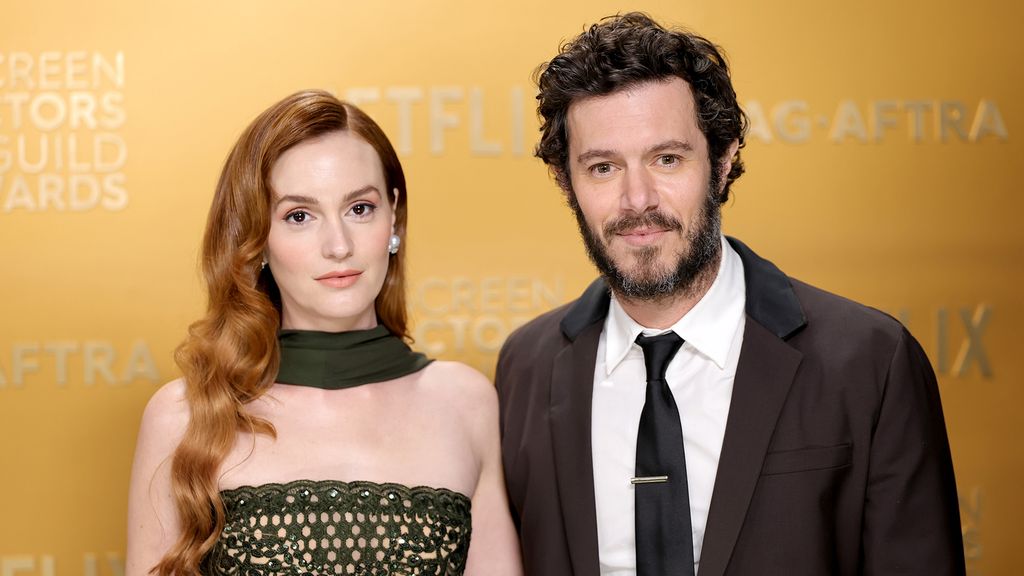 Leighton Meester and Adam Brody pose together at the 2025 SAG Awards