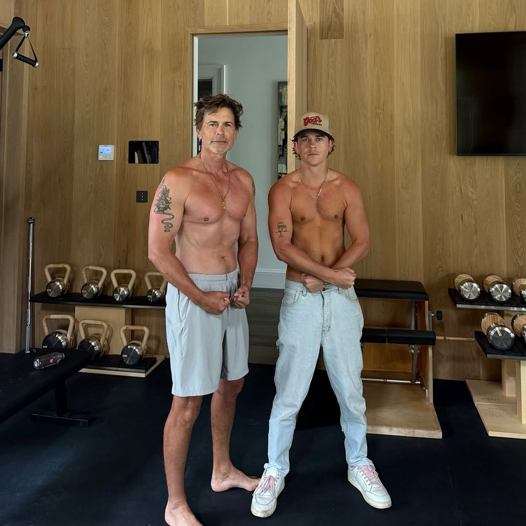 Rob Lowe John Owen lowe posing shirtless in the gym
