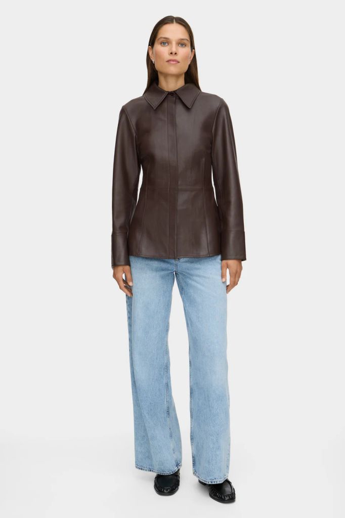 brown leather shirt from aligne