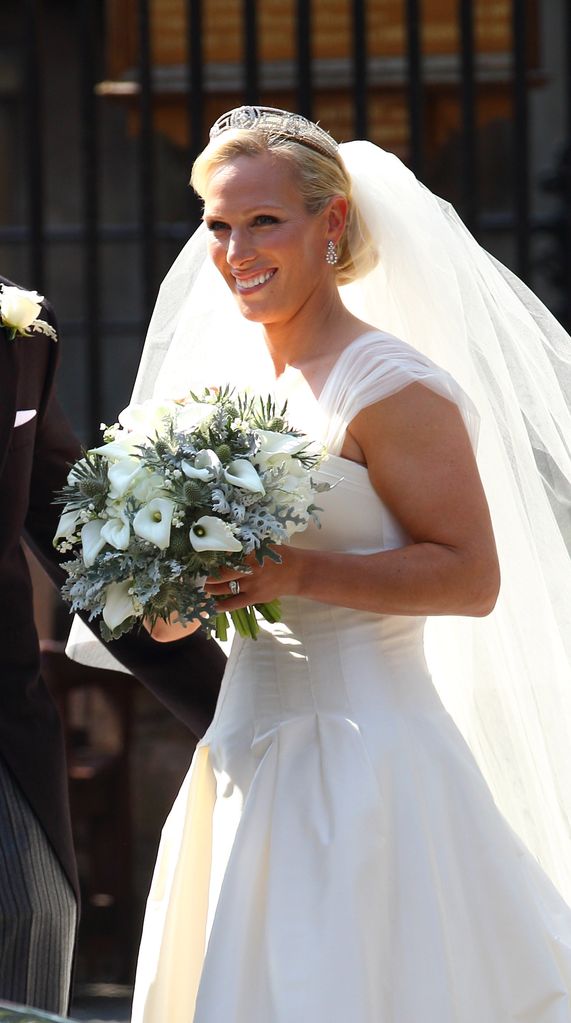 Zara Phillips in wedding dress and veil