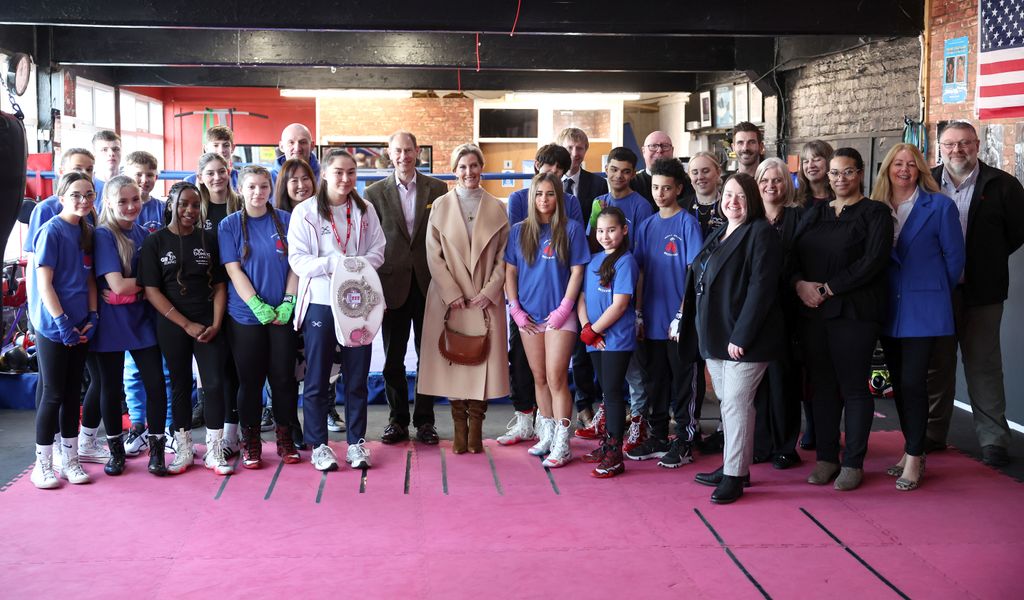 Edward and Sophie with boxers and staff at the Right Stuff Amateur Boxing Club 