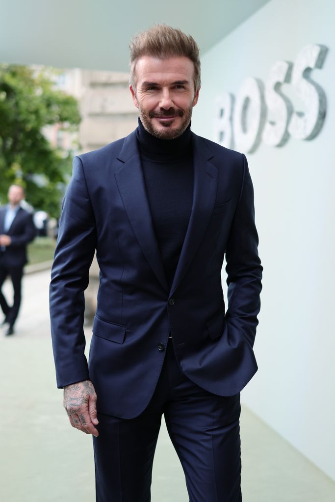 David Beckham arrives at the Boss fashion show during the Milan Womenswear Spring/Summer 2025 on September 18, 2024 in Milan, Italy. (Photo by Jacopo Raule/Getty Images)