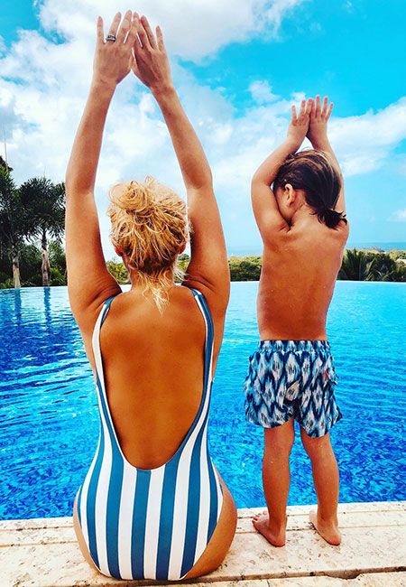 holly willoughby blue stripe swimsuit