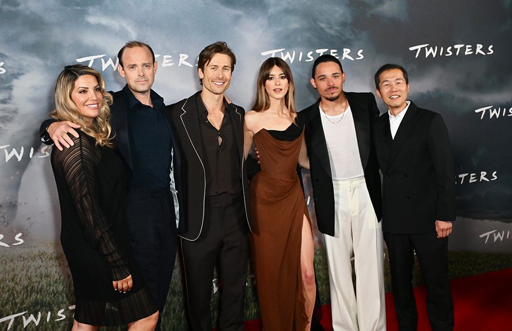 Ashley Jay Sandberg, Harry Hadden-Paton, Glen Powell, Daisy Edgar-Jones, Anthony Ramos and Lee Isaac Chung at the Twisters premiere