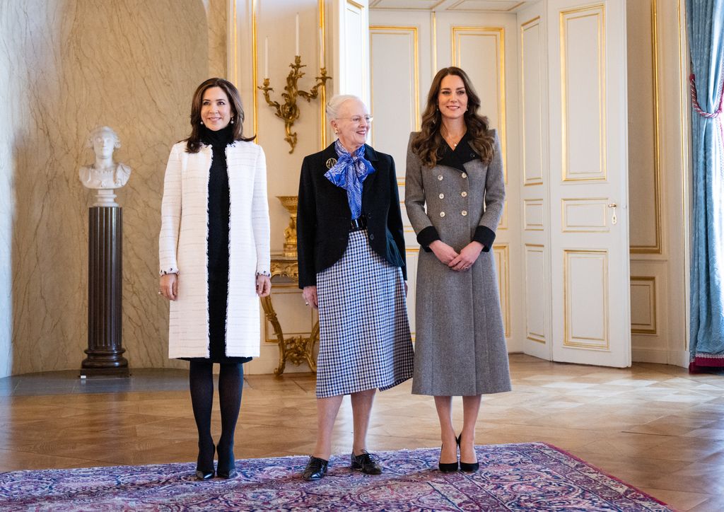 Kate Middleton poses with Queen Margrethe and Crown Princess Mary during visit to Copenhagen