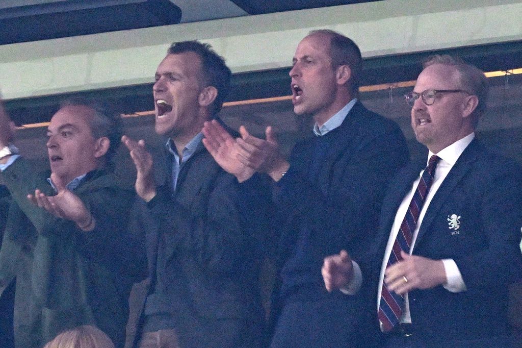 Prince William reacts during the UEFA Europa Conference League semi final first leg football match between Aston Villa and Olympiakos at Villa Park 