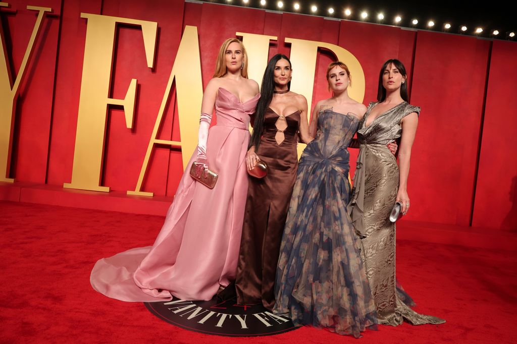 Rumer Willis, Demi Moore, Tallulah Willis and Scout LaRue Willis at the 2024 Vanity Fair Oscar Party held at the Wallis Annenberg Center for the Performing Arts on March 10, 2024 in Beverly Hills, California
