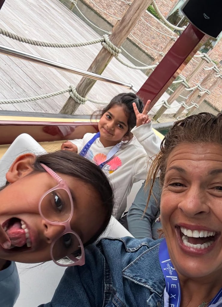 Photo shared by Hoda Kotb February 2025 of a trip to Universal Studios with her daughters Haley and Hope