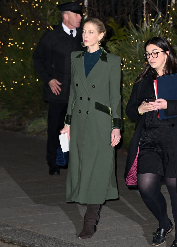 Lady Gabriella Kingston wearing green coat