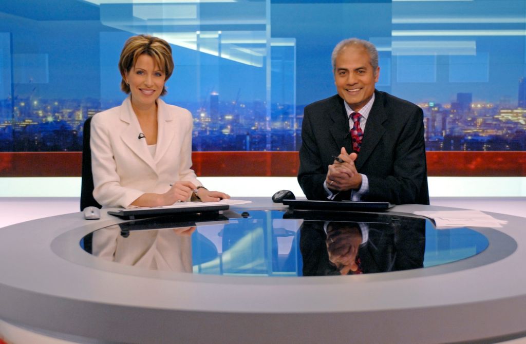 Natasha Kaplinsky and George Alagiah on the set of the BBC Six O'Clock News